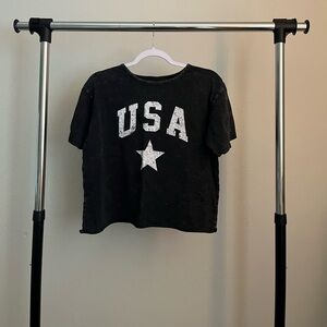 Washed Black USA Cropped Tee